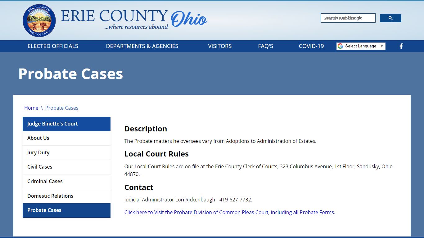 Probate Cases - Erie County, Ohio